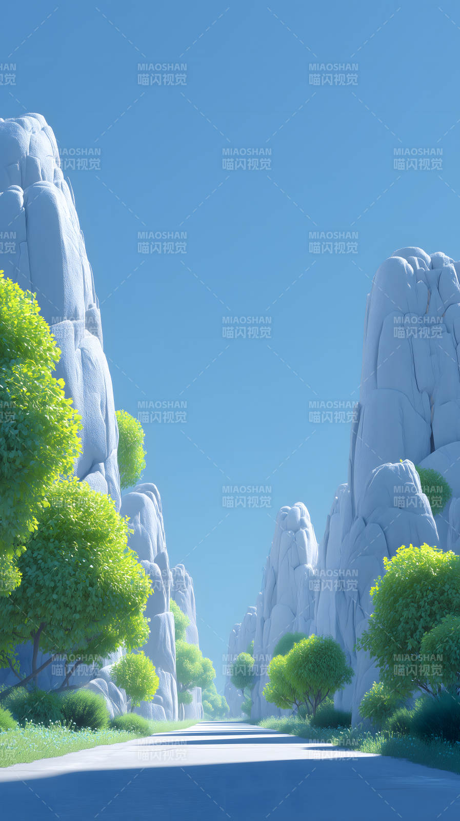 峽谷公路與綠樹-圖片