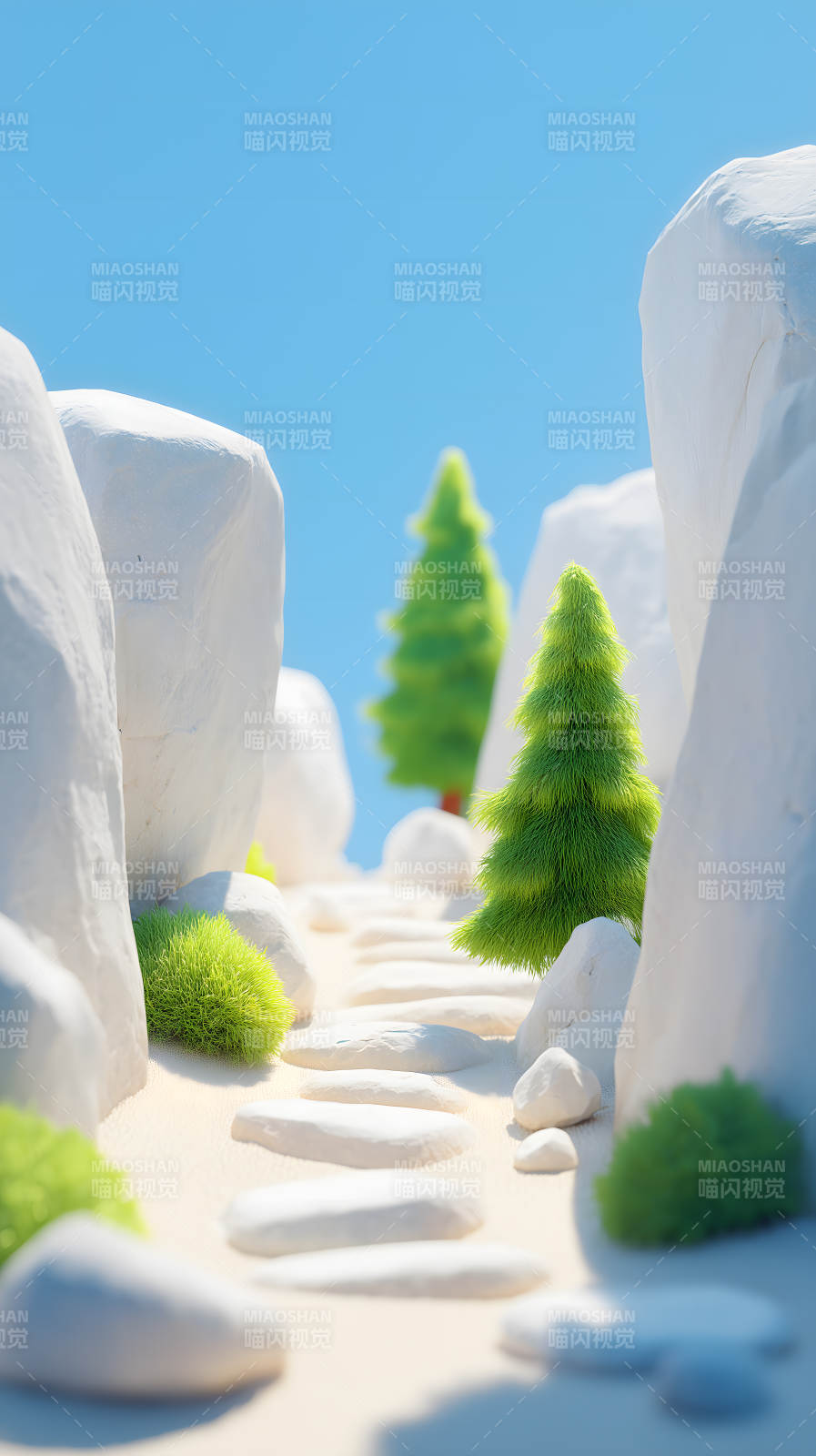 石路松樹藍天-圖片