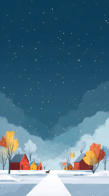 冬日雪夜小屋風景-圖片