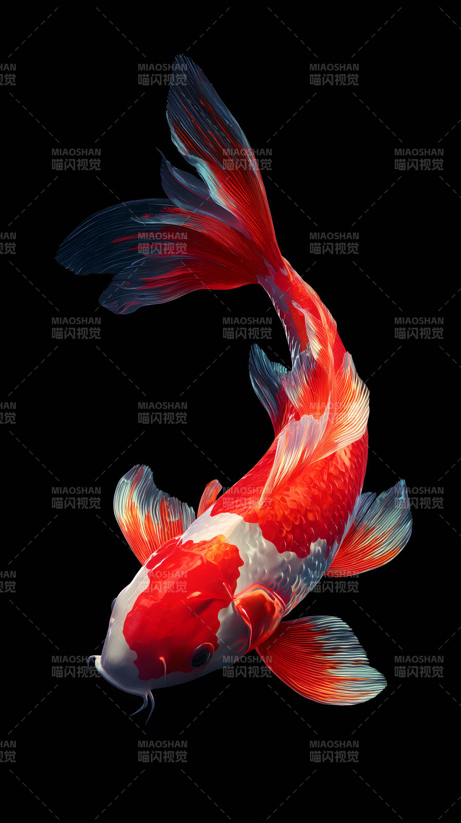 紅白錦鯉黑色背景-圖片