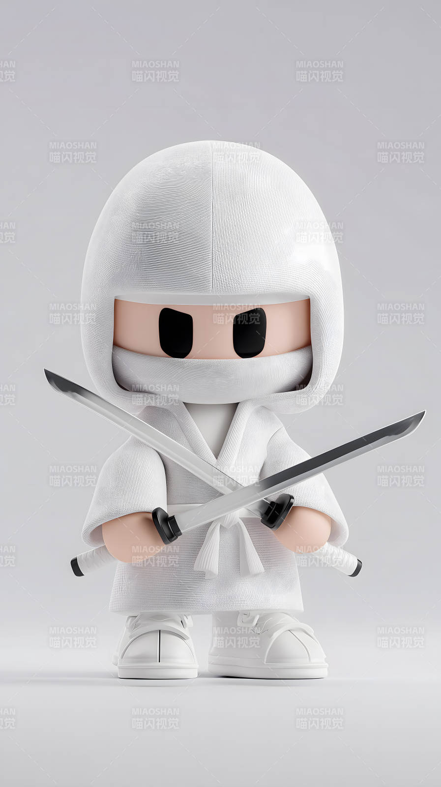 白色忍者卡通形象持刀-圖片