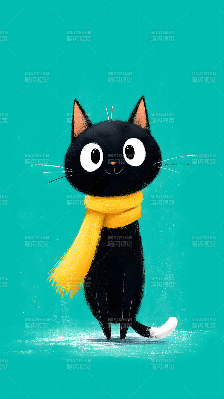 黑貓圍巾可愛卡通-圖片