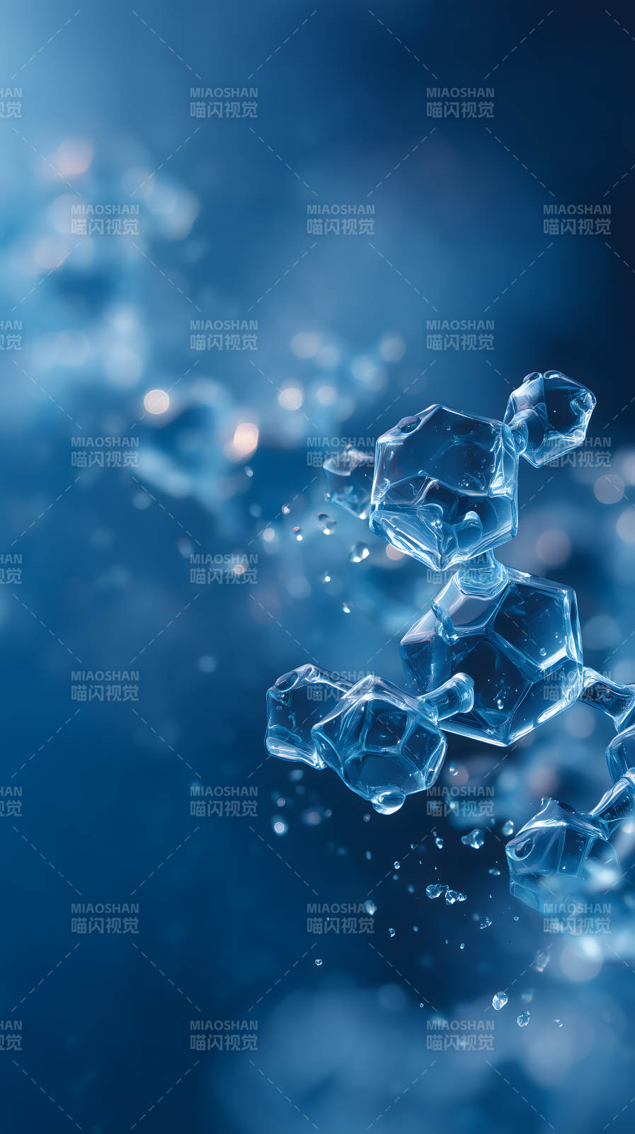 晶体结构水滴蓝色背景-图片