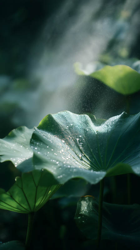 雨水映荷葉綠意盎然-圖片