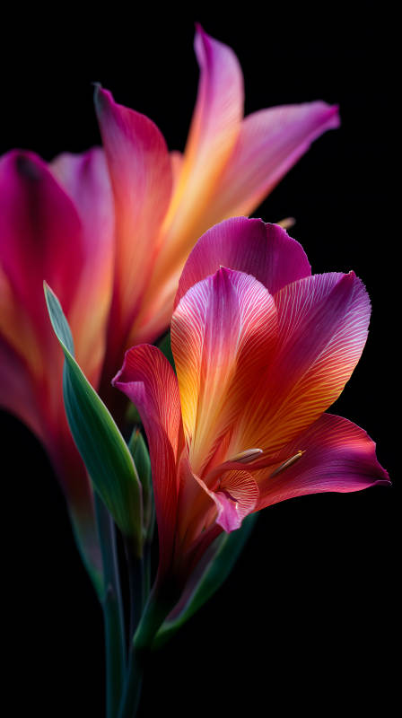 艷麗花朵綻放暗夜-圖片