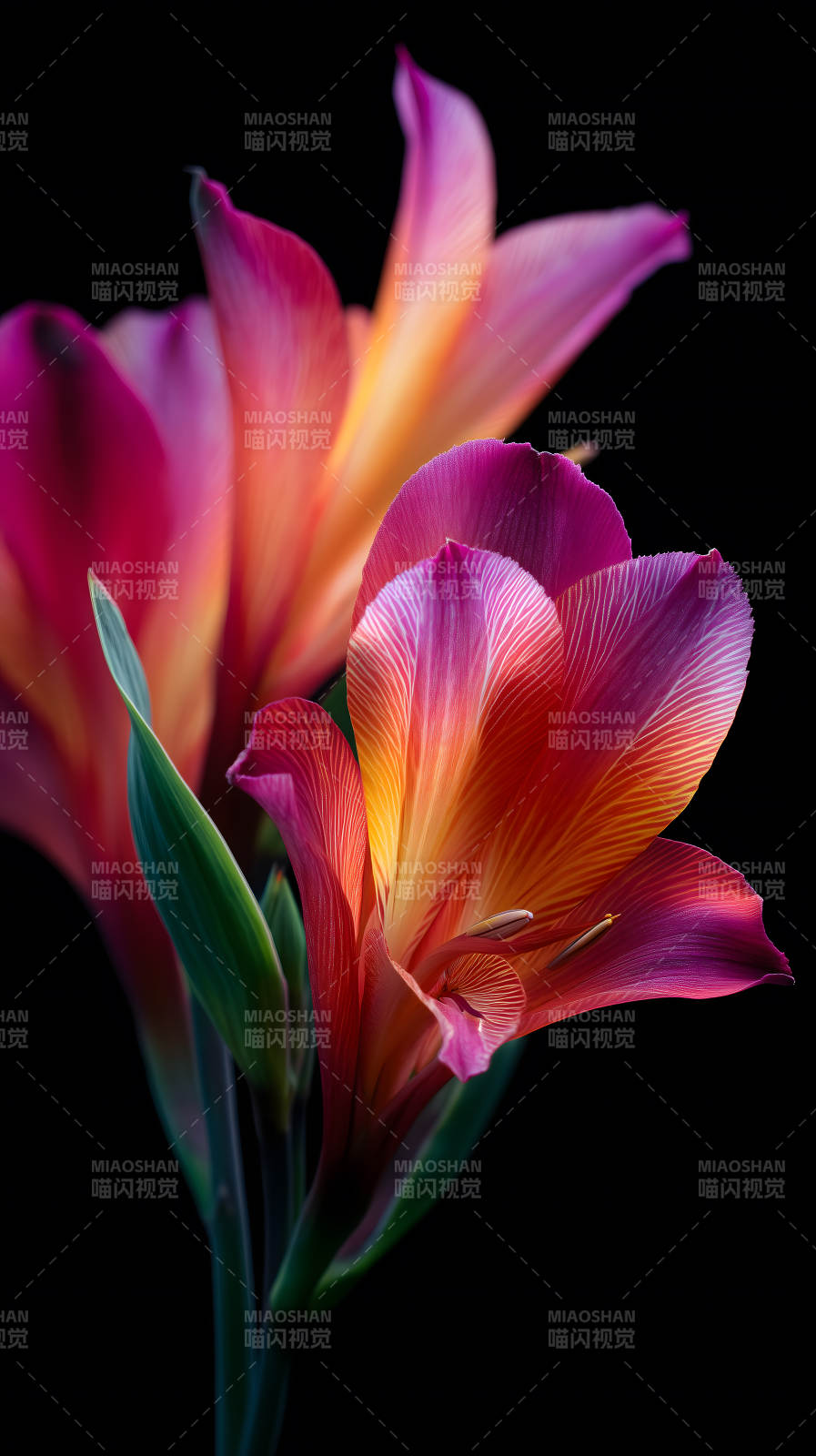 艷麗花朵綻放暗夜-圖片