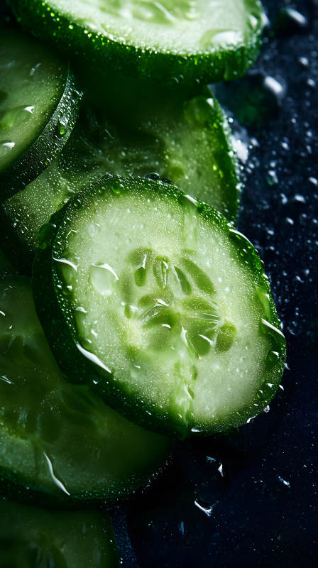 黃瓜切片特寫水珠-圖片