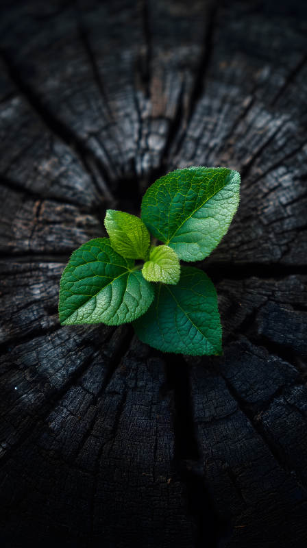 新生绿芽木桩上-图片