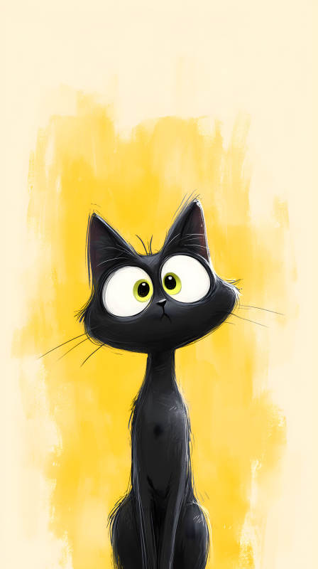 黑貓卡通可愛驚恐-圖片