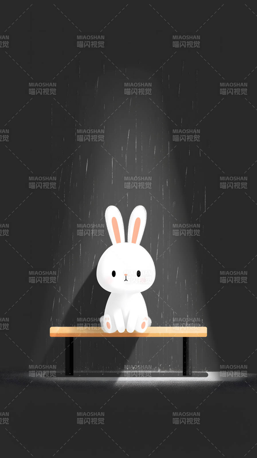 雨中兔子独自等待-图片