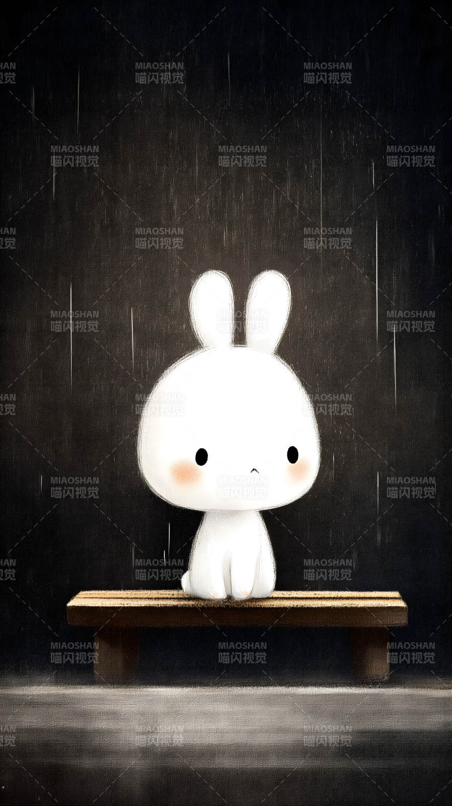 雨中兔子坐板凳-圖片