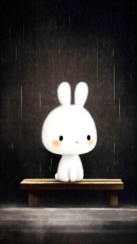 雨中兔子坐板凳-圖片