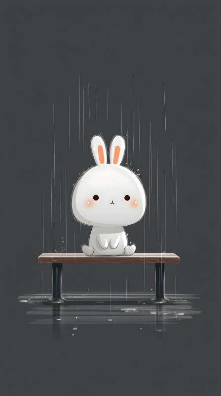兔兔雨中孤單可愛-圖片