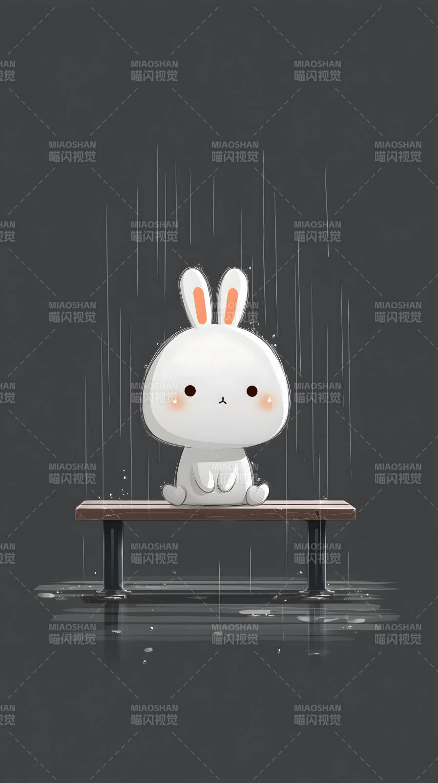 兔兔雨中孤單可愛-圖片