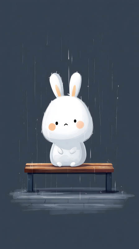 兔兔雨天孤單-圖片