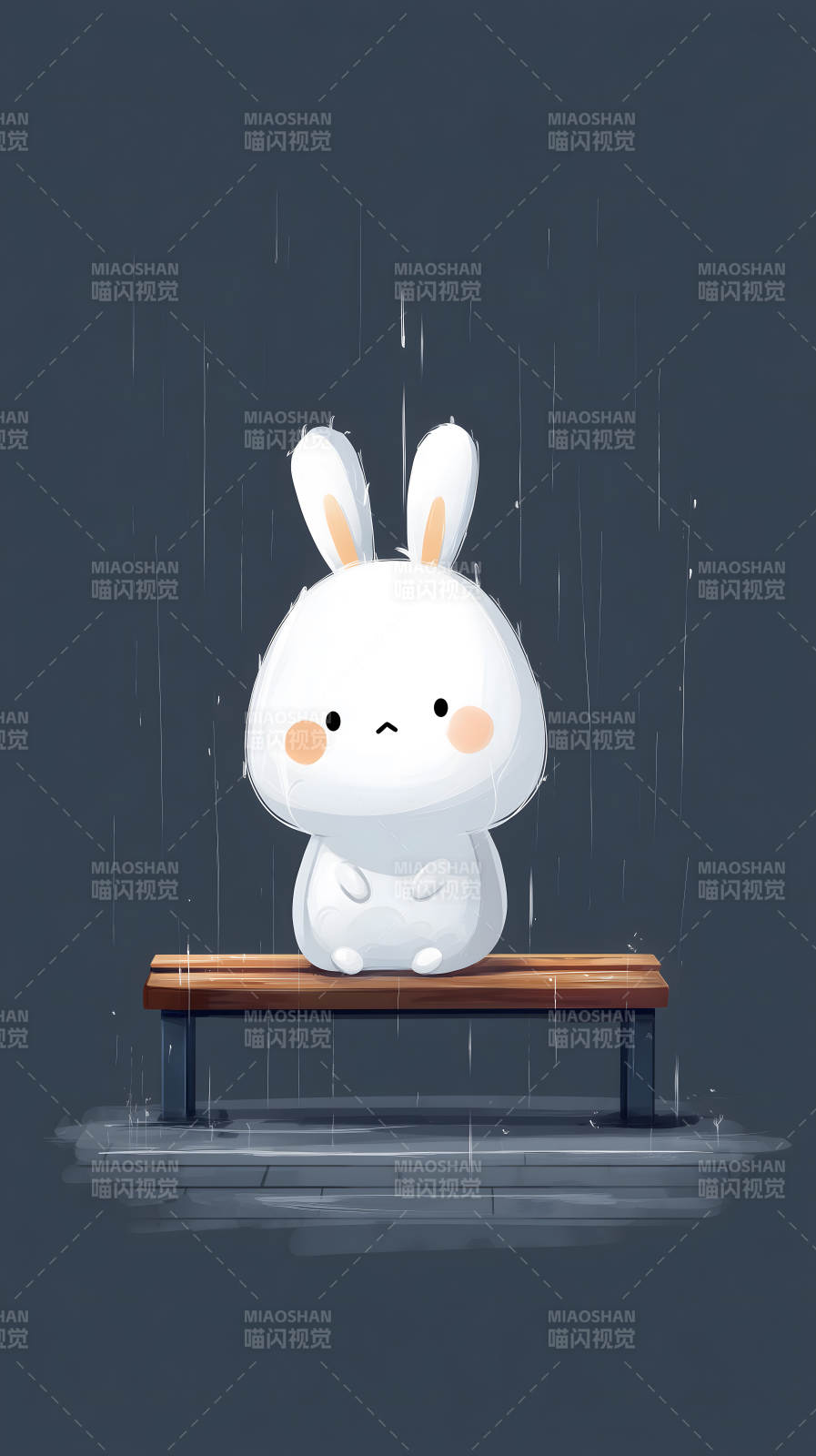 兔兔雨天孤單-圖片