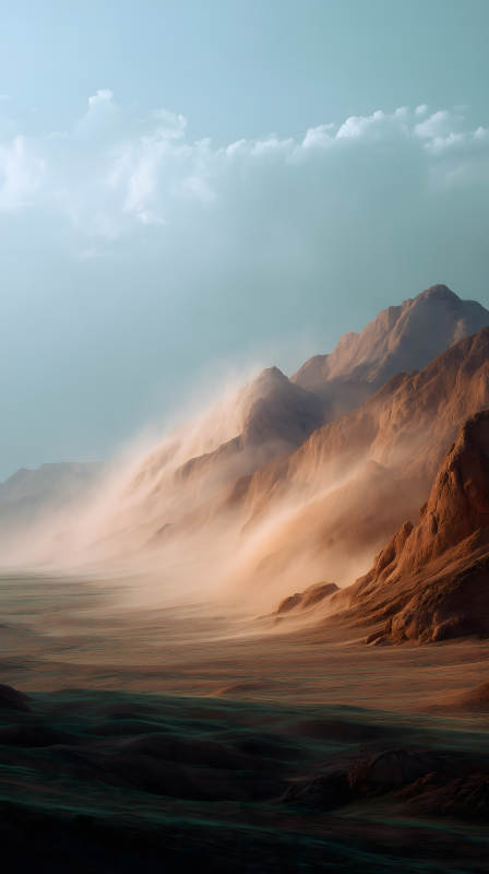 山巒霧氣籠罩景象-圖片