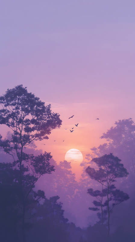 紫霧森林夕陽美景-圖片