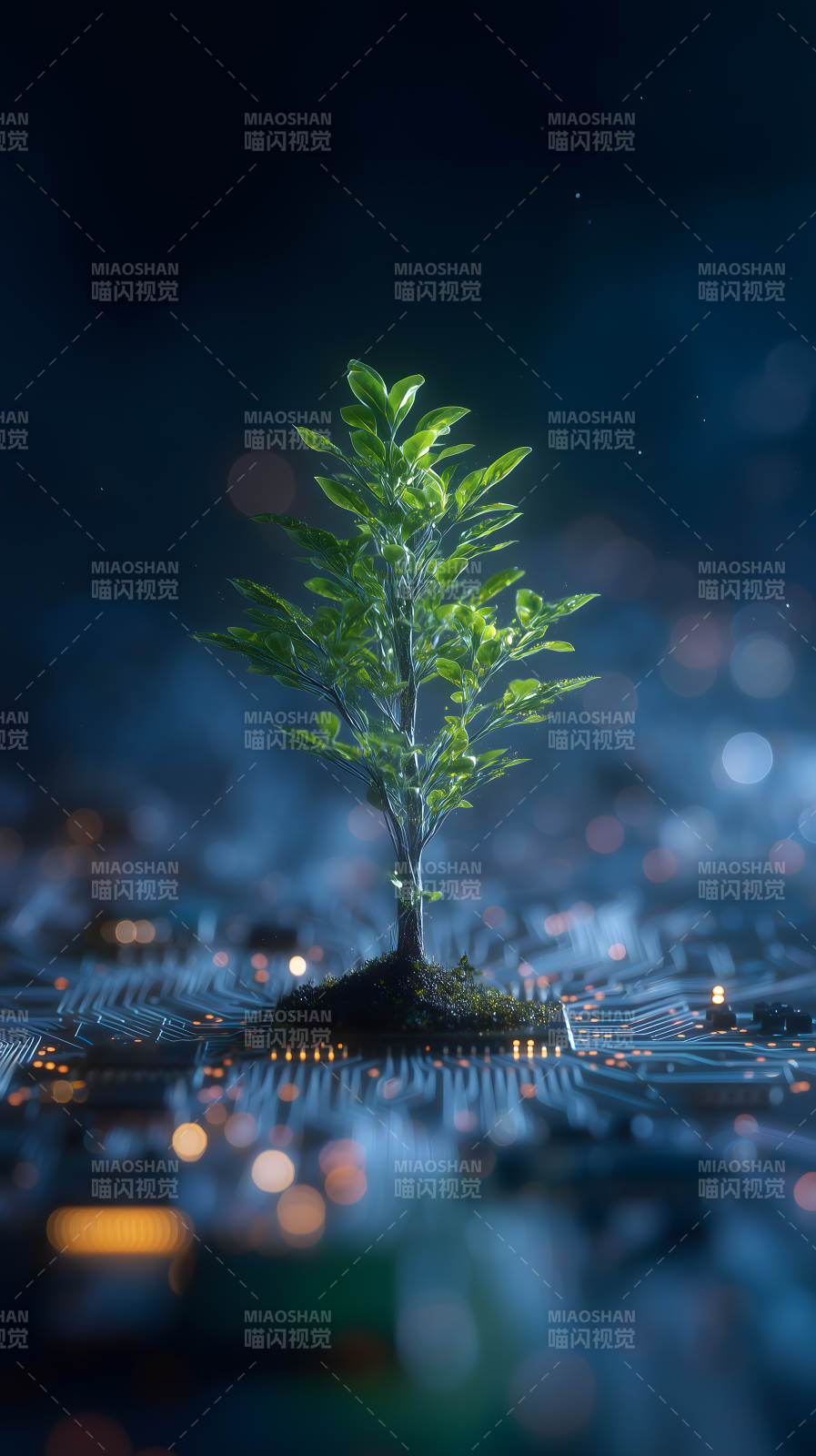 科技樹在電路板上生長-圖片