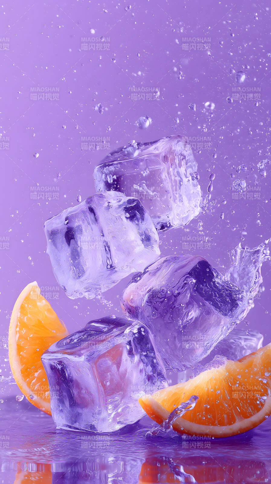 冰块橙子水花四溅-图片