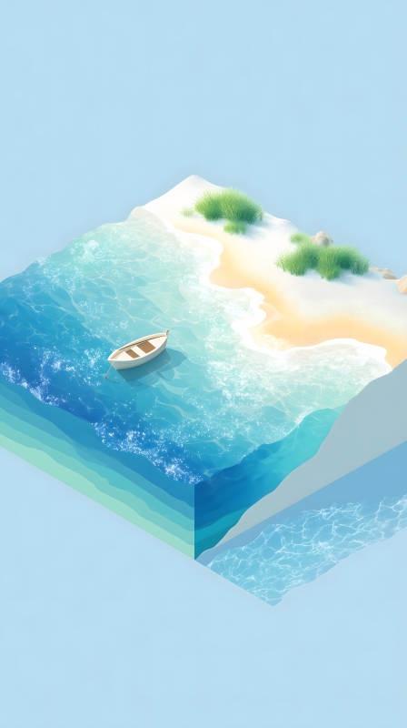 海灘小船藍天白云-圖片