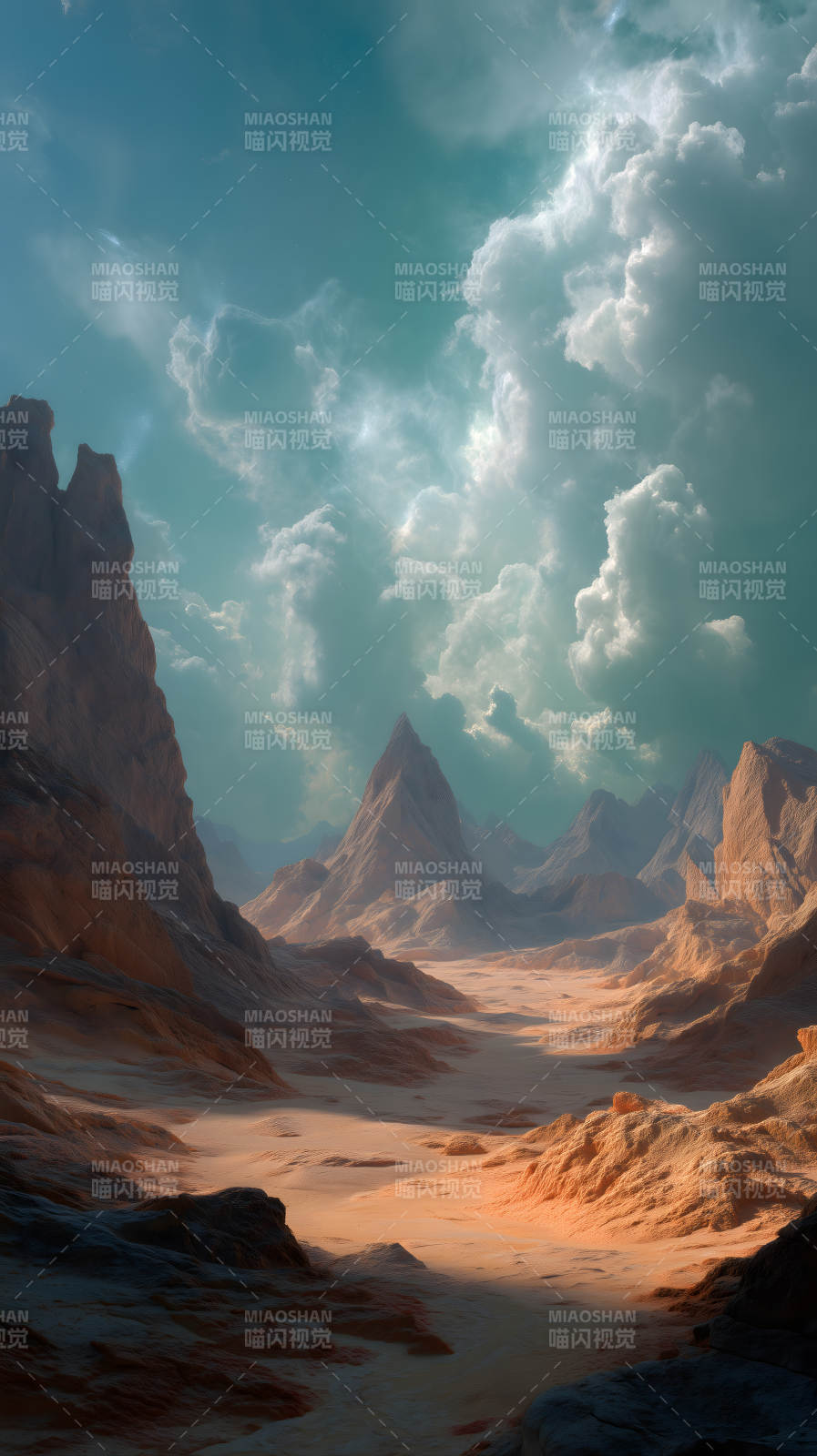 荒漠峽谷藍天白云-圖片