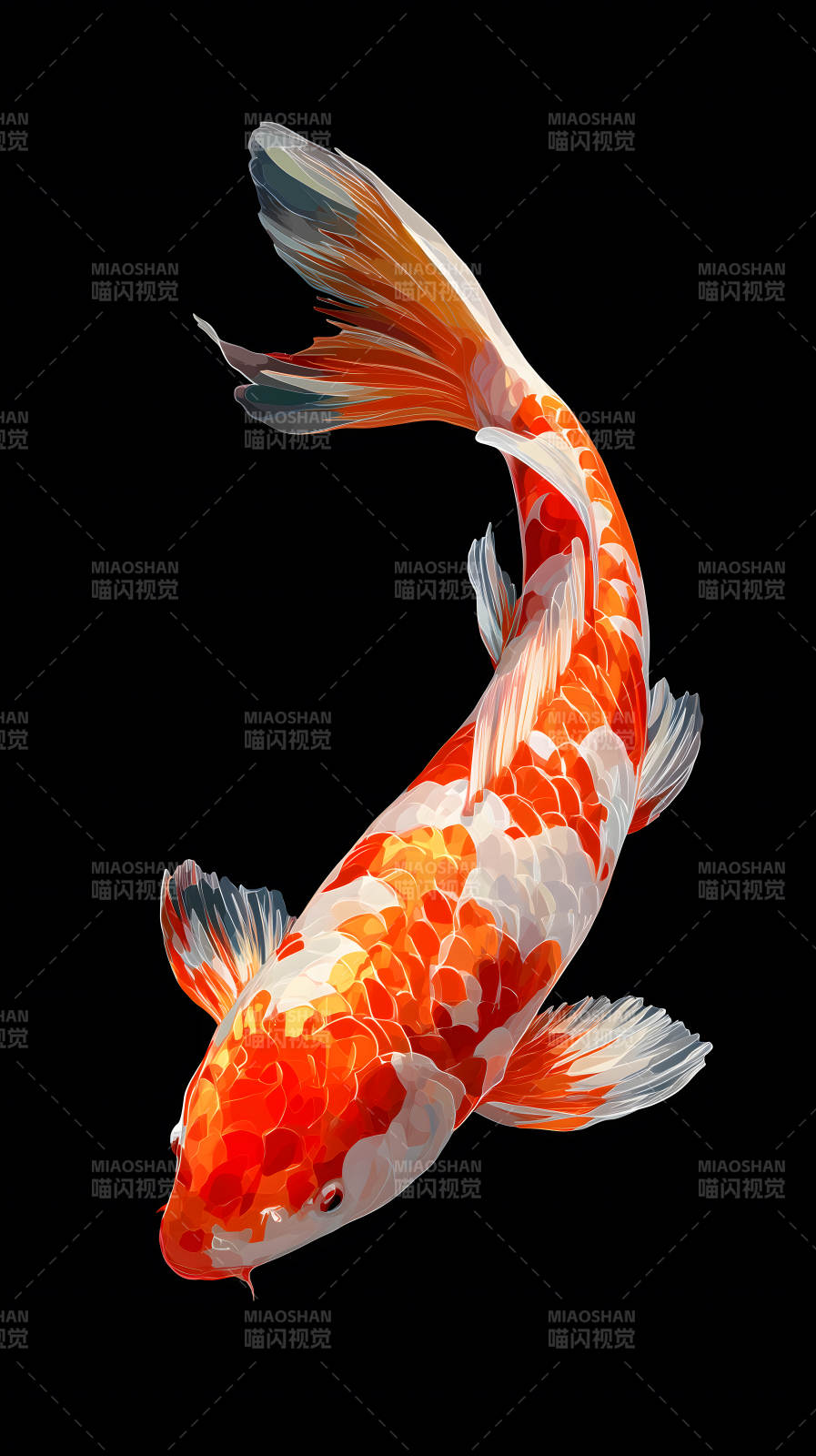 錦鯉遨游黑色背景-圖片