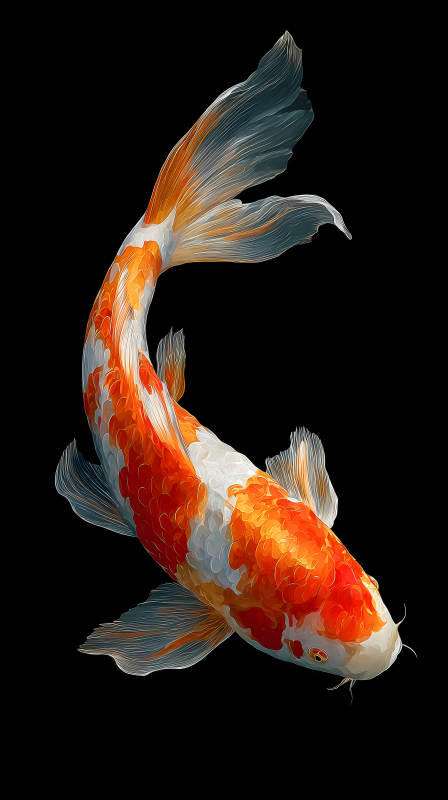 錦鯉魚在黑色背景游動-圖片