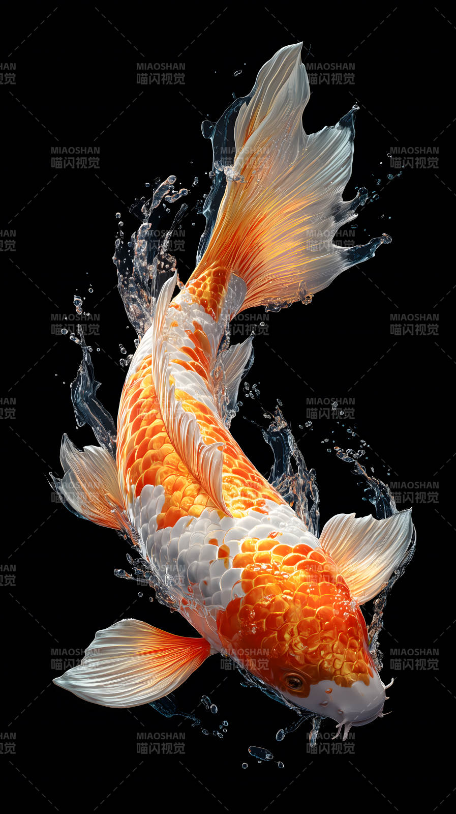 金魚躍動水花四濺之美-圖片