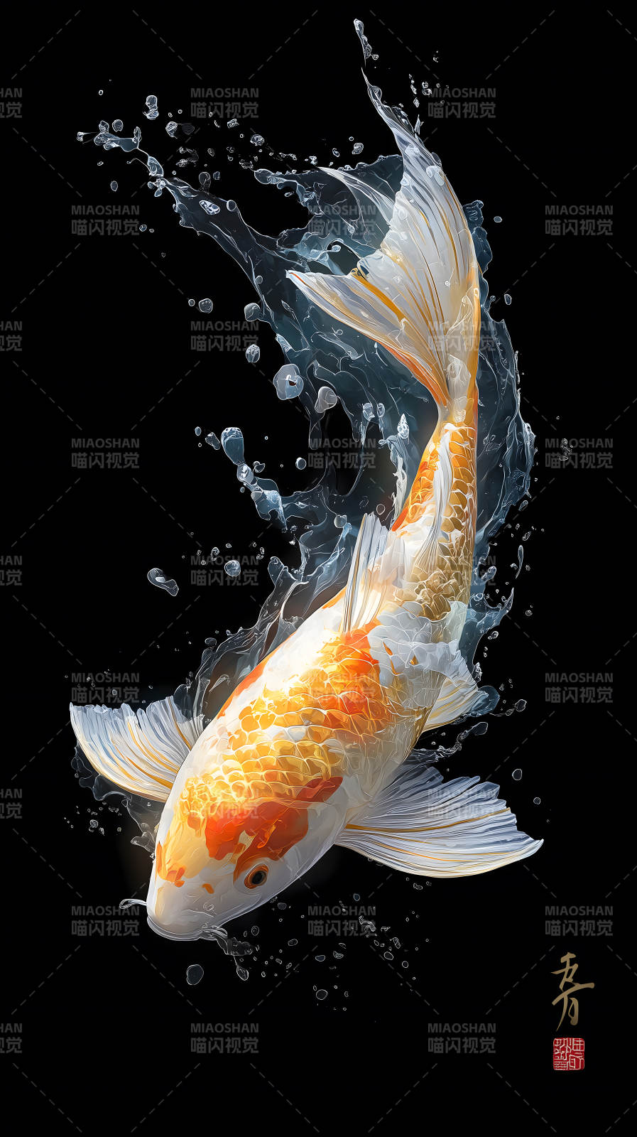 錦鯉躍動水花四濺-圖片