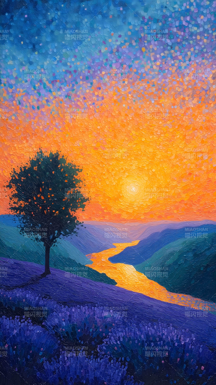 夕陽下的薰衣草田-圖片