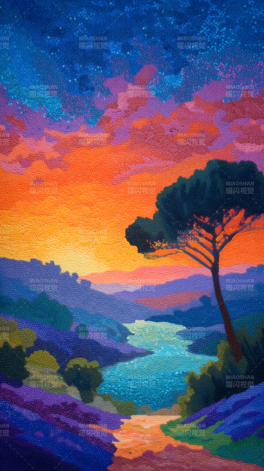 絢麗夕陽下的樹-圖片