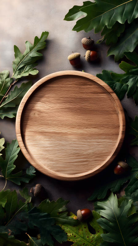 木盤與橡樹葉子-圖片