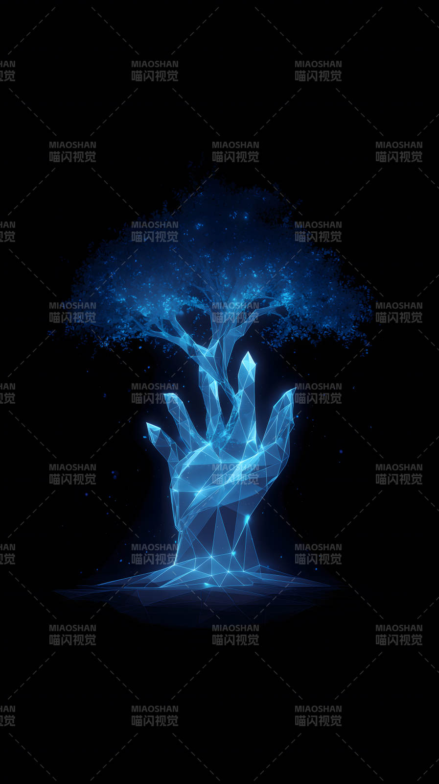 藍光樹木與手-圖片