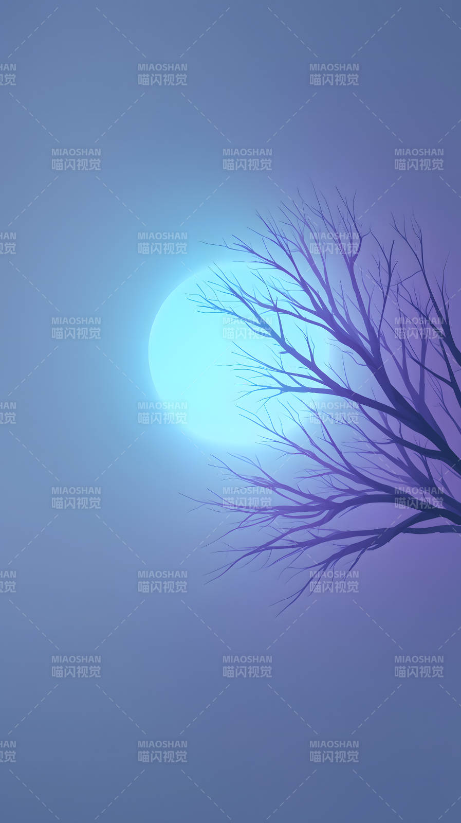 月夜孤树剪影-图片