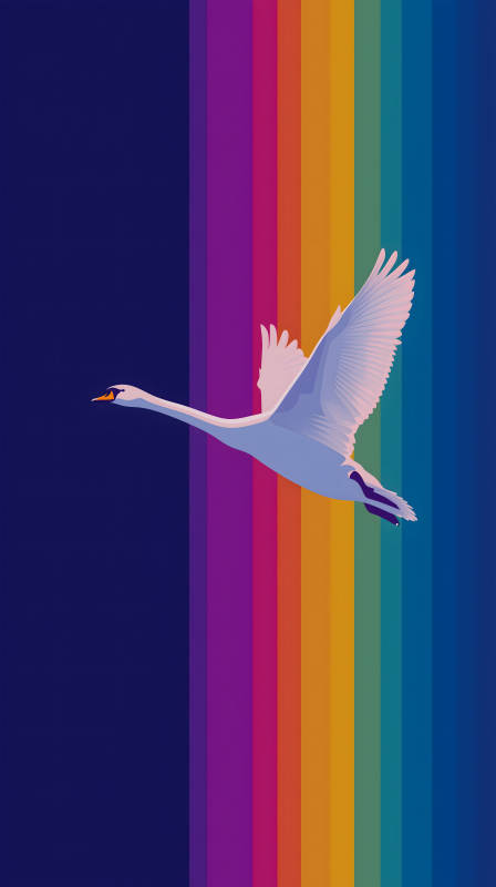 飞翔天鹅彩虹背景-图片