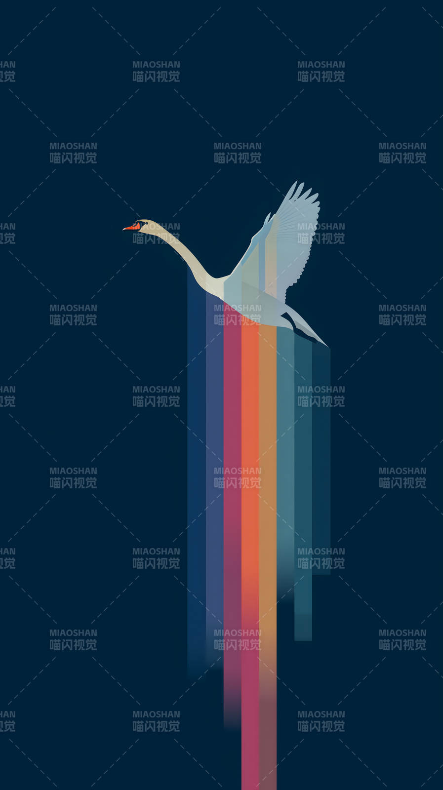 飛翔的白天鵝拉出彩色尾巴-圖片