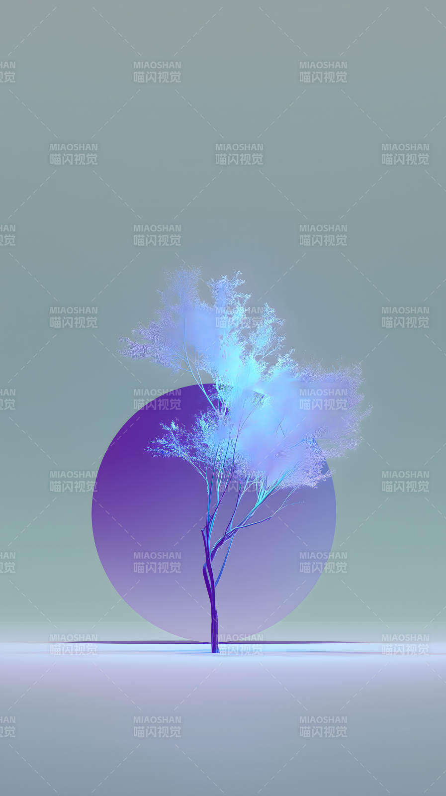 树与圆的梦幻风景-图片