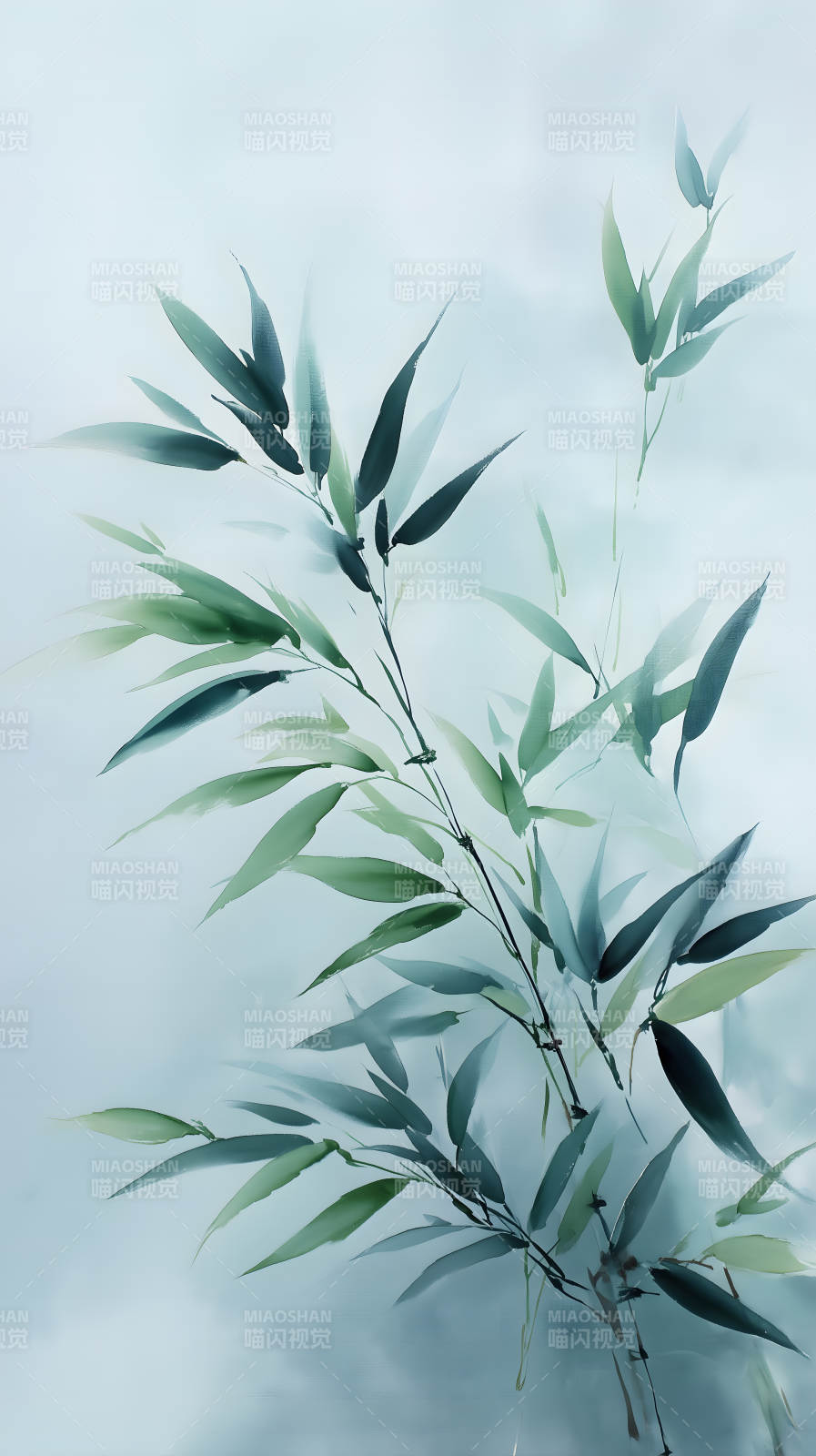 水墨竹葉輕盈飄逸-圖片