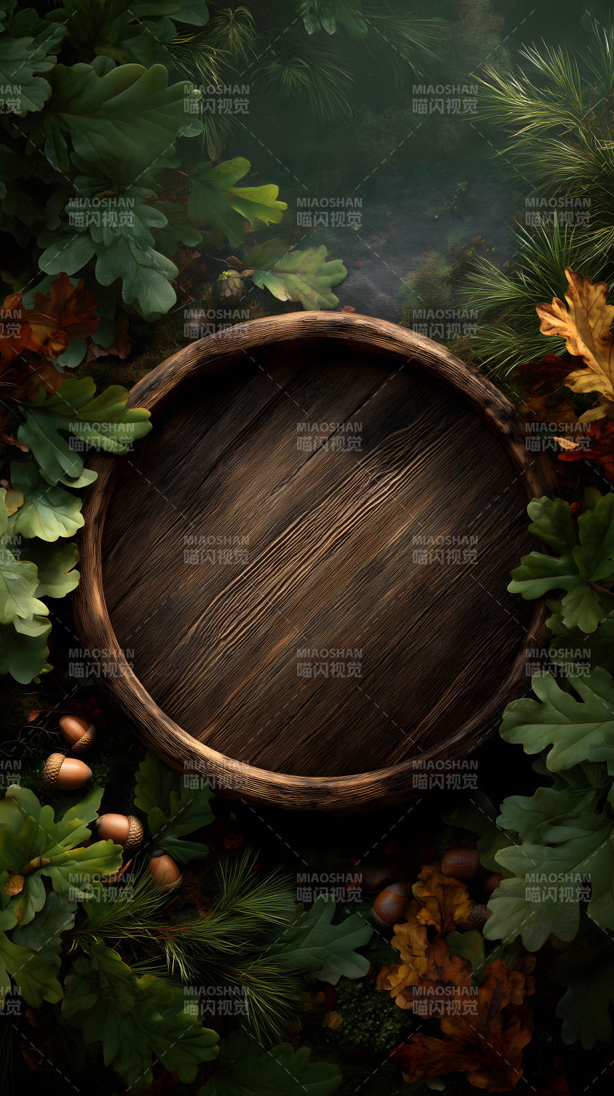 橡木桶与森林之景-图片