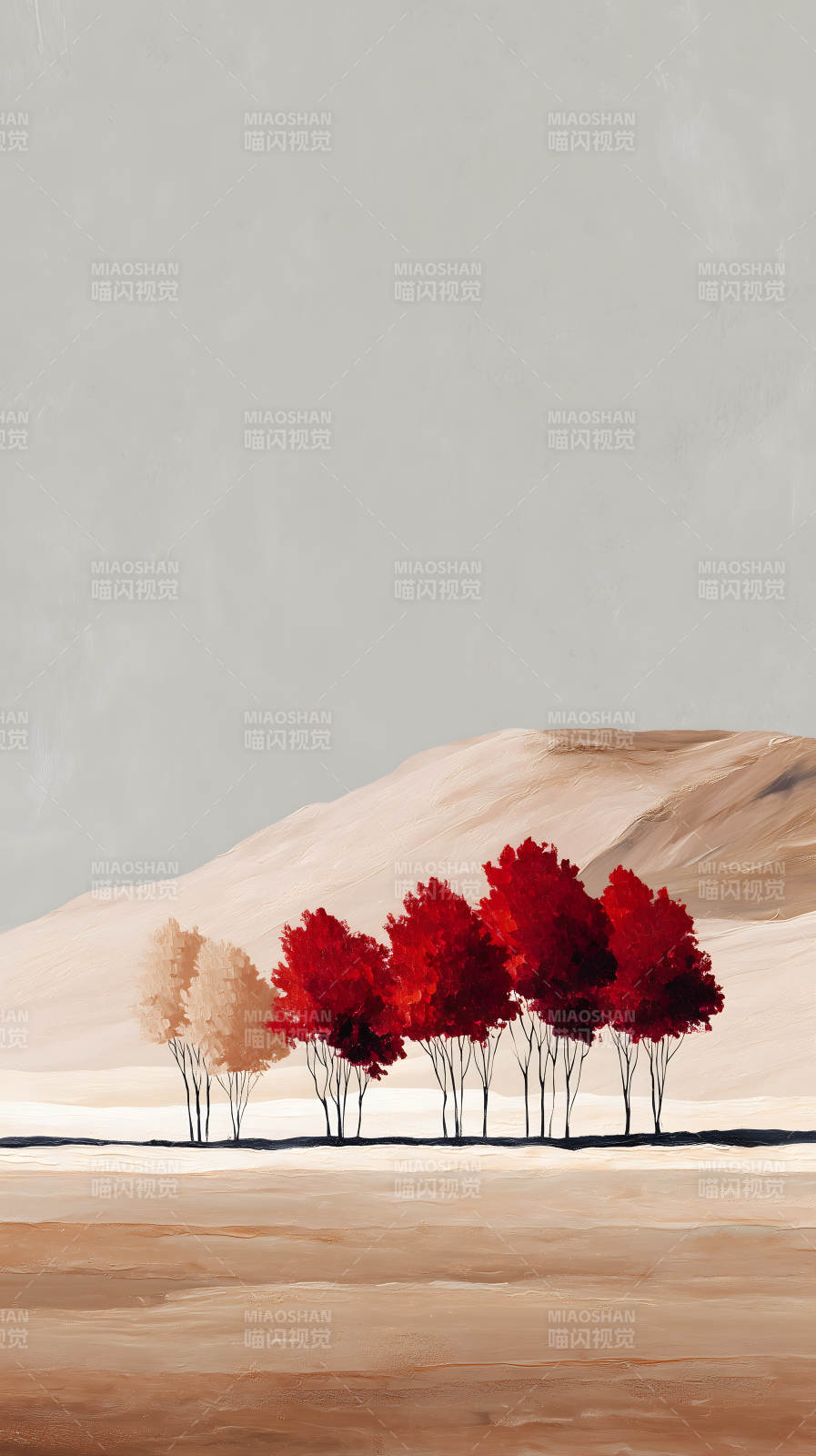 秋日红树简约风景-图片