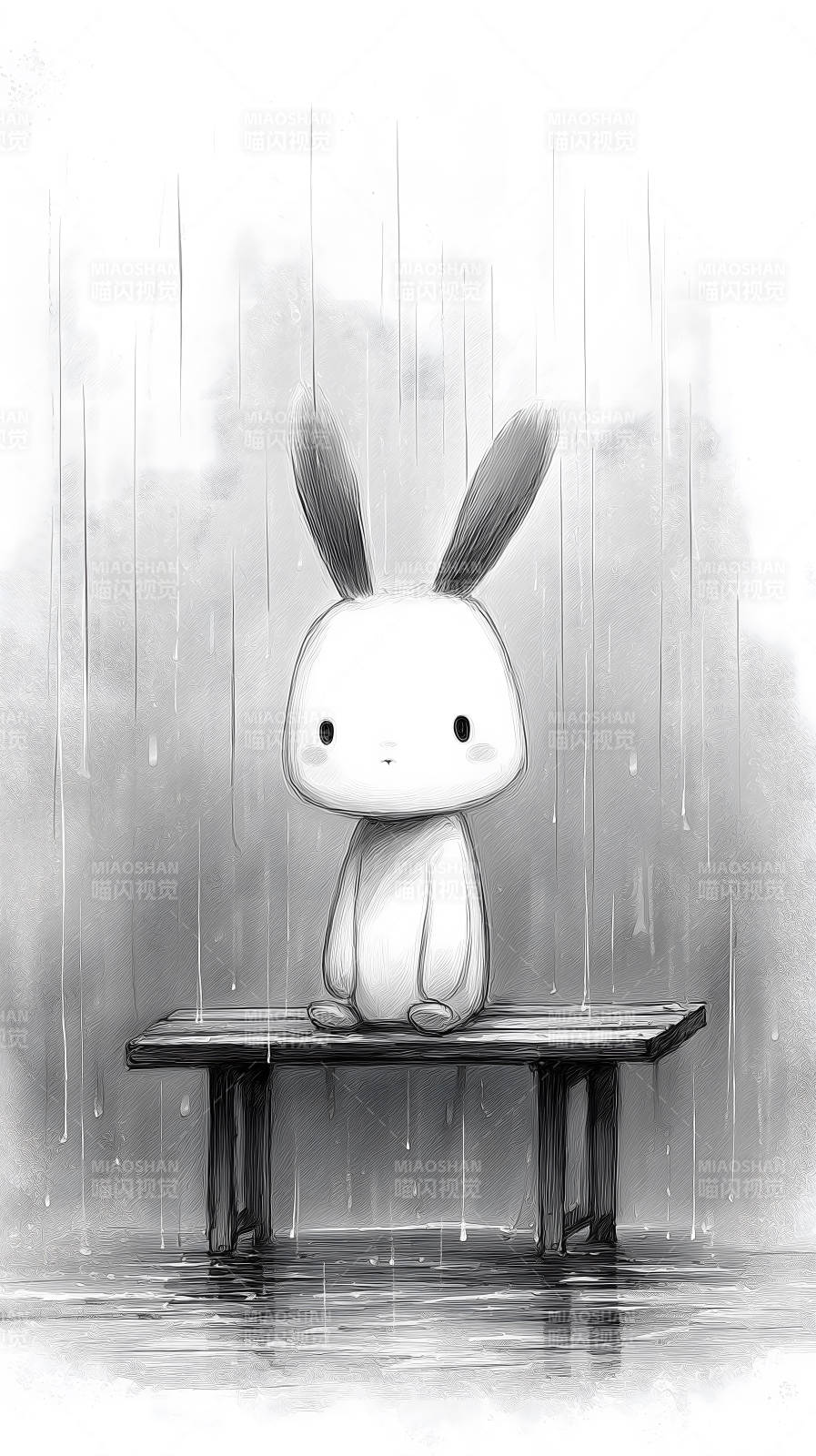 雨中兔子独自等待图片