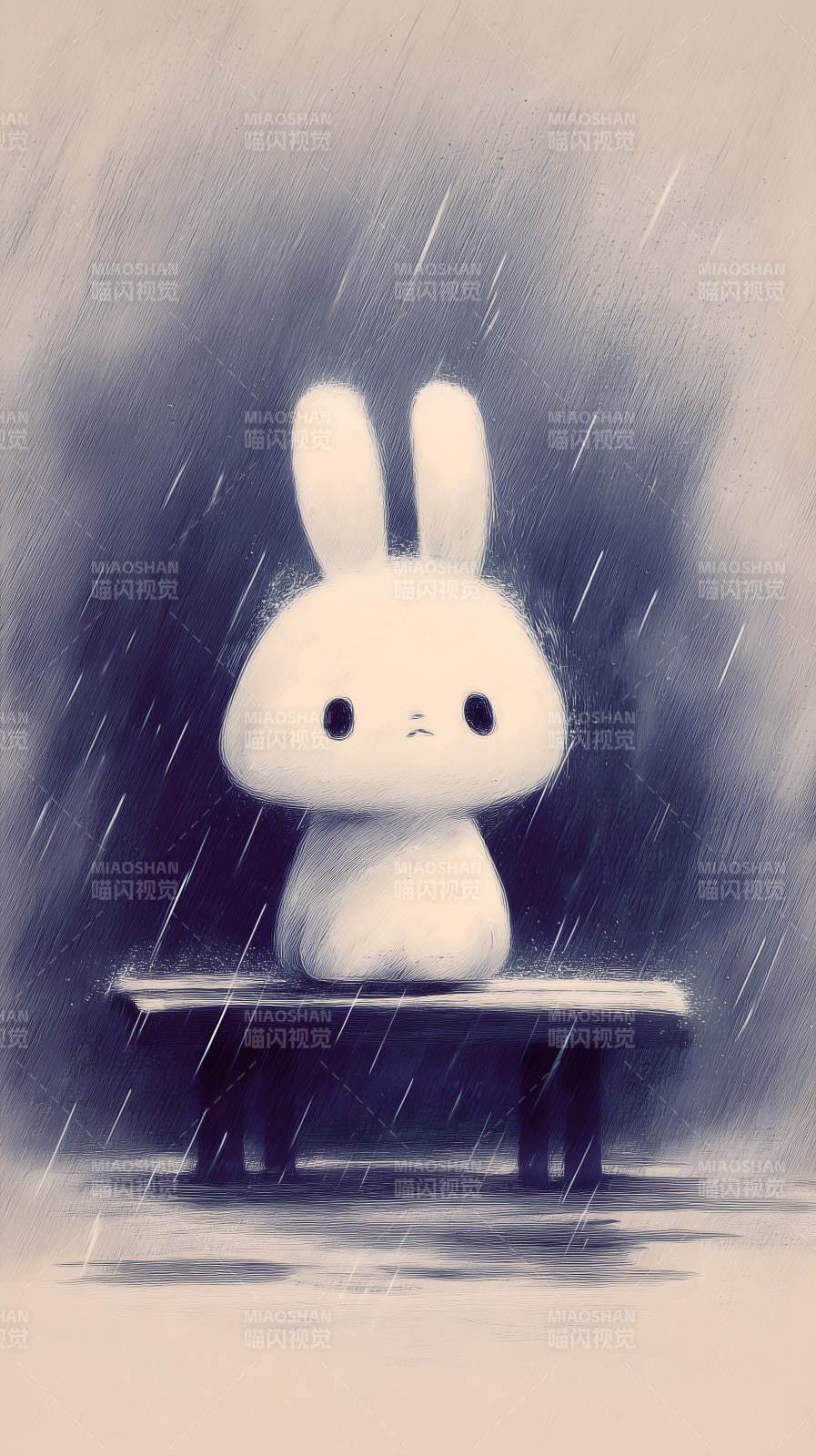 兔子雨中獨坐-圖片