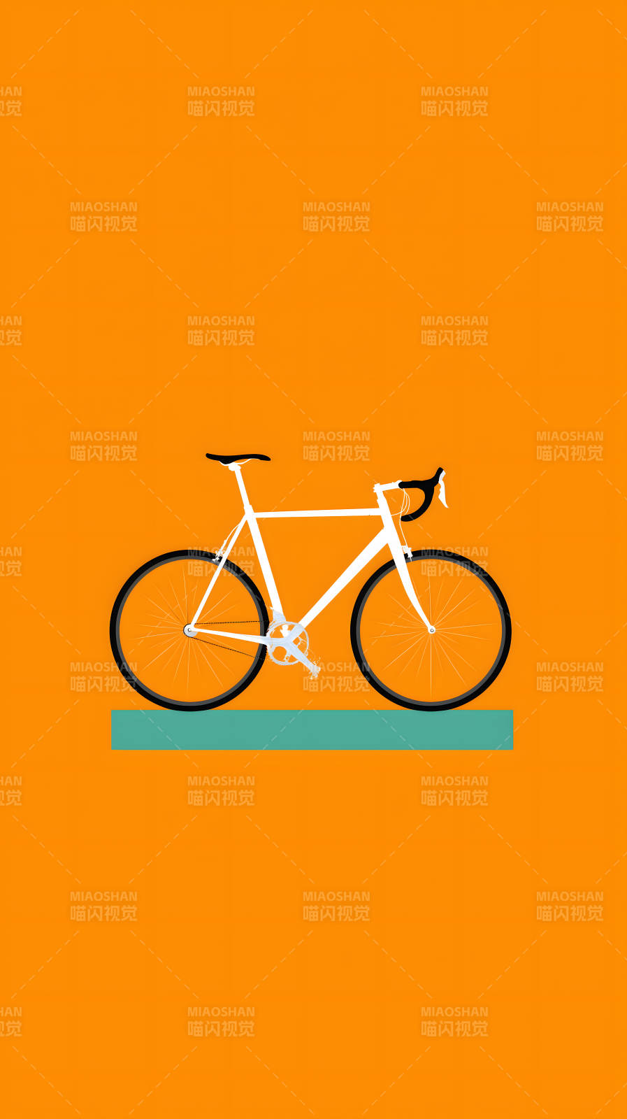 橙色背景上的白色自行車(chē)-圖片
