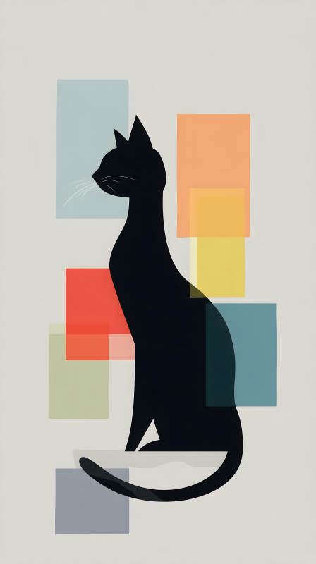 黑貓剪影幾何背景-圖片