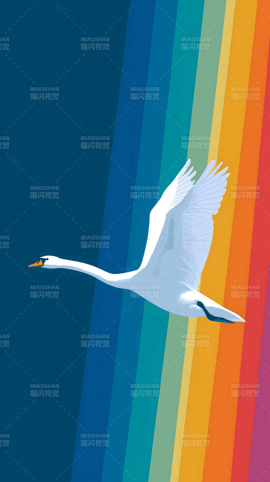 天鵝飛翔彩虹之上-圖片