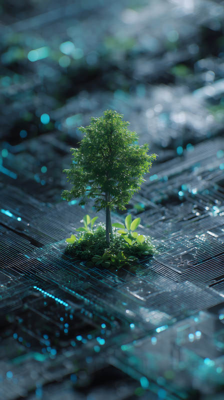 树木生长在电路板上-图片