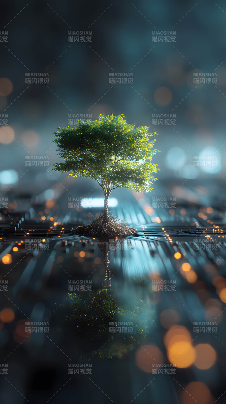 樹木生長電路板上-圖片