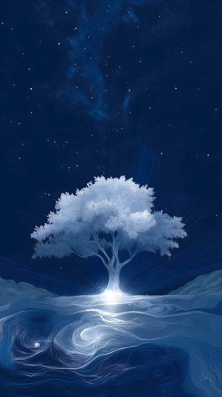 星空下發光樹木-圖片