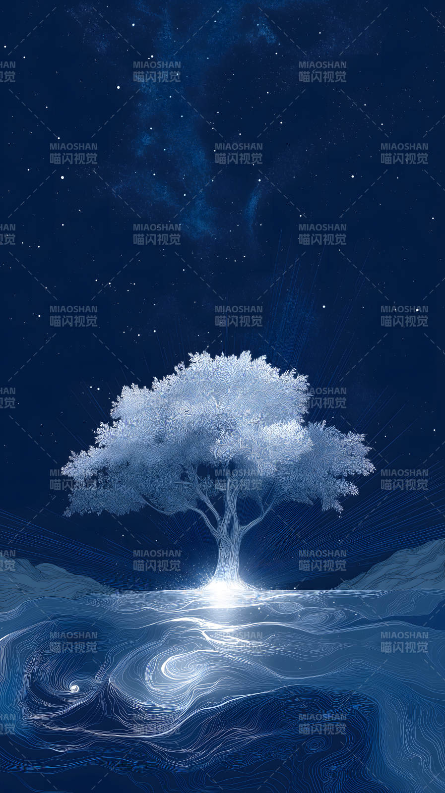 星空下發光樹木-圖片